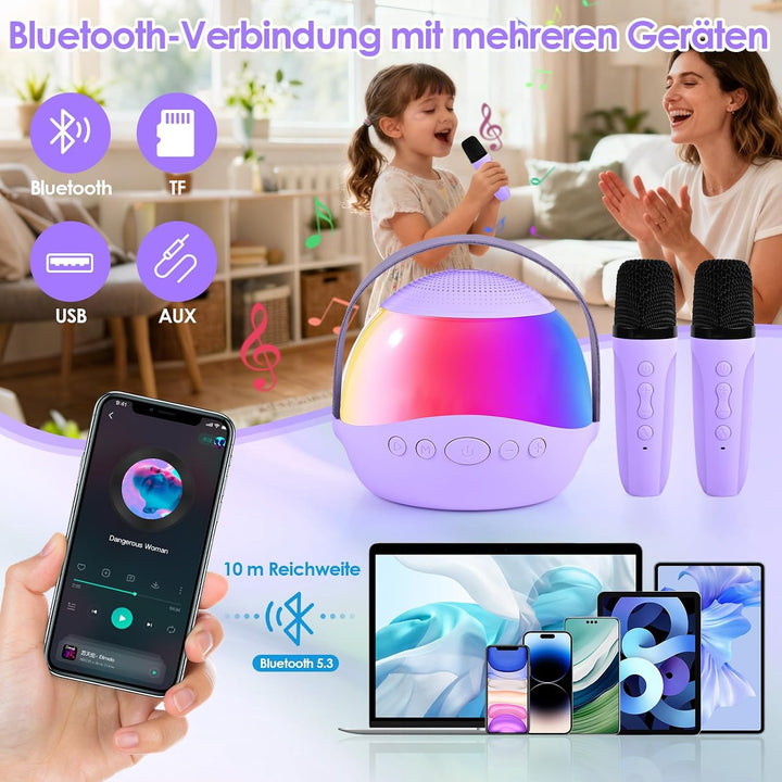 Karaoke Maschine Kinder mit 2 Karaoke Mikrofon Kinde Mini Tragbares Bluetooth Lautsprecher mit Stimm