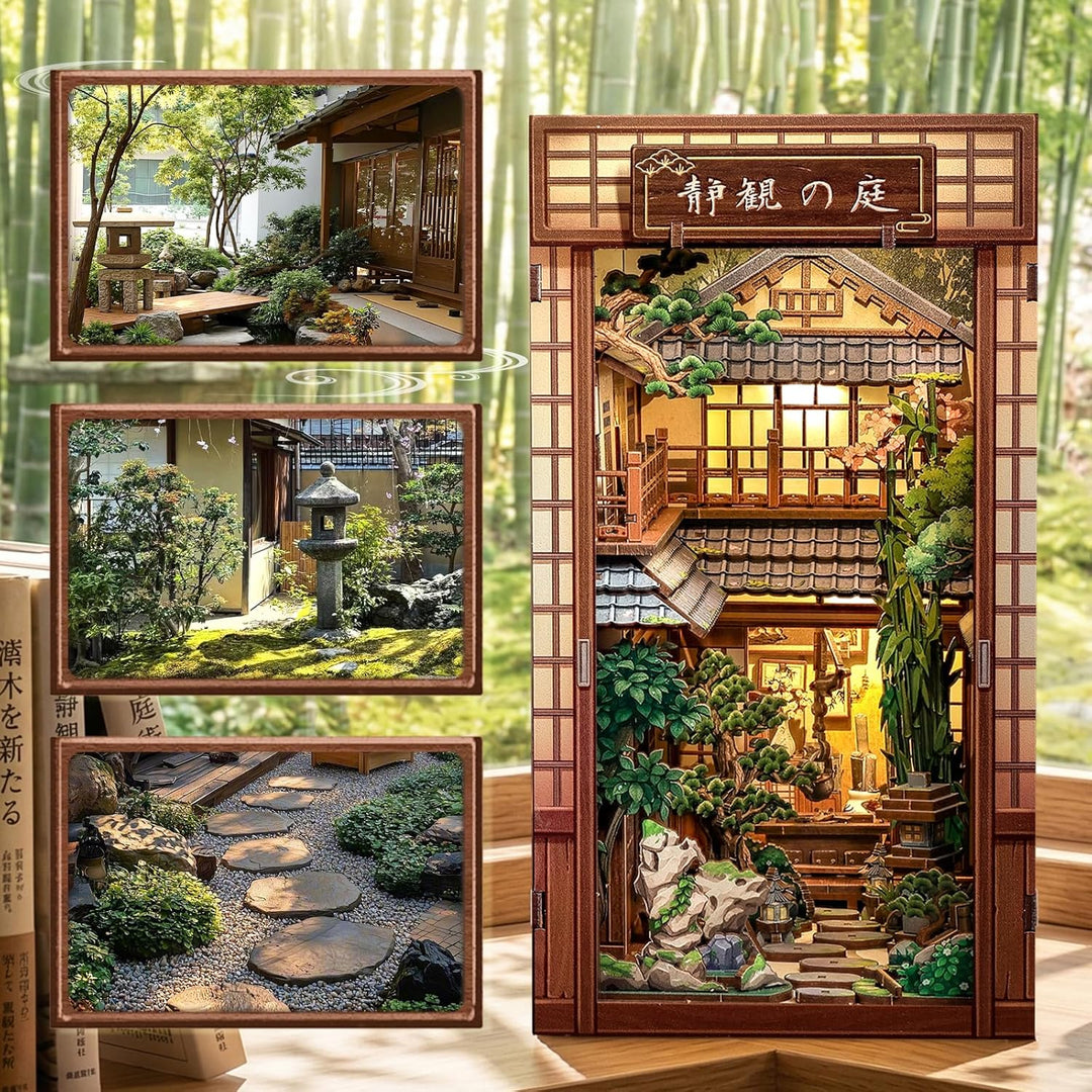 CUTEBEE Book Nook Kit - Puppenhaus Bausatz für Erwachsene, Japanisches Miniaturhaus mit LED Beleucht