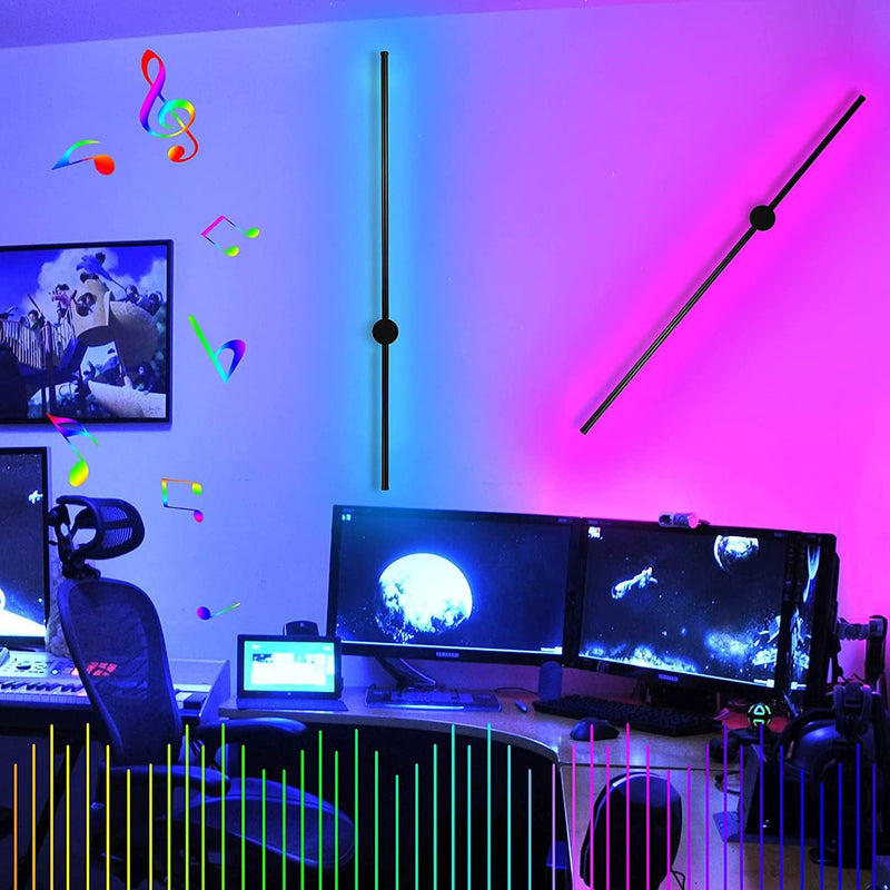 ZMH Led Wandleuchte Innen Wandlampe: 100CM RGB Schwarz Musik Flurlampe Modern Design Dimmbar Schlafz