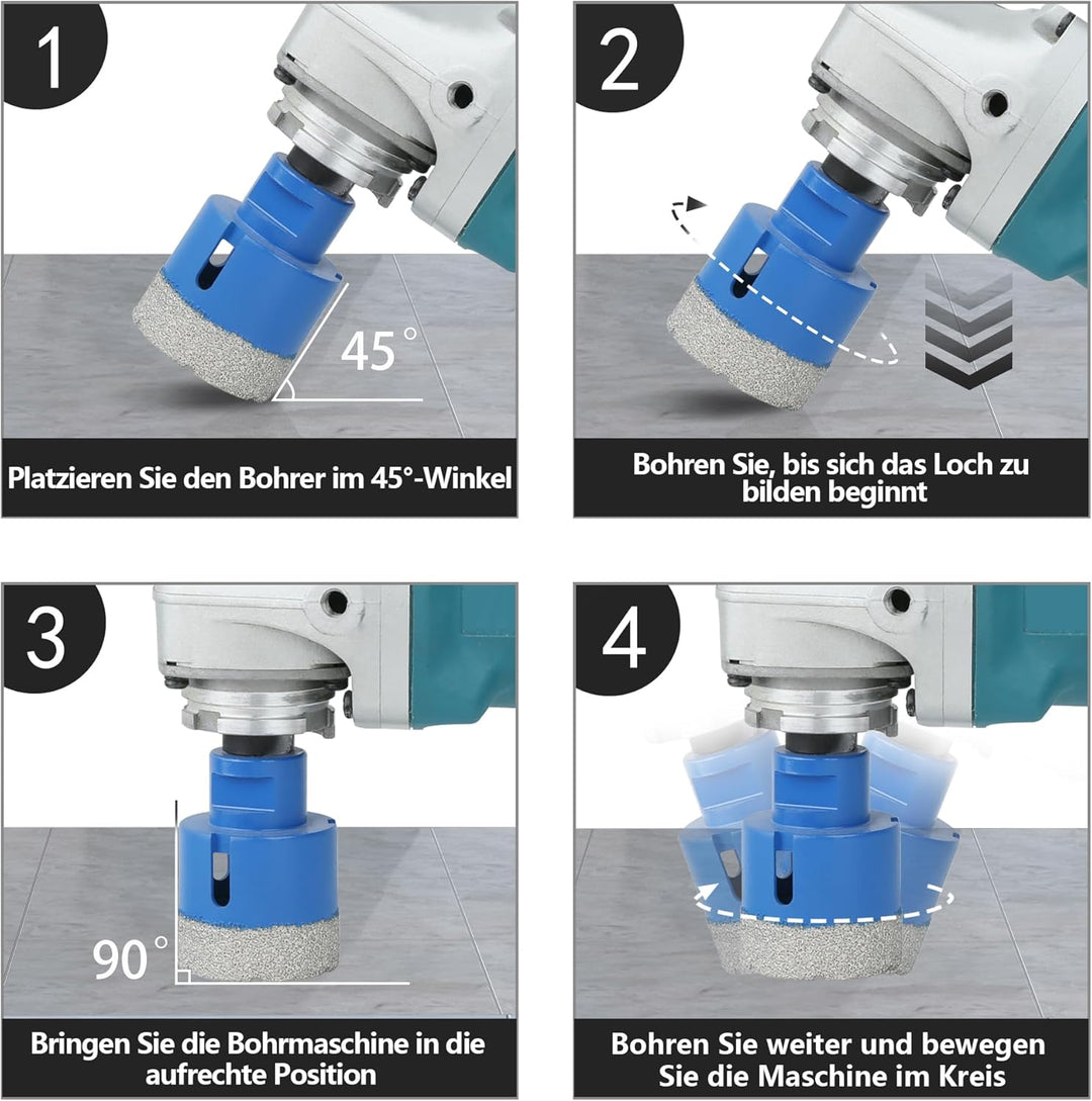 12 Stück/Satz Diamant Fliesenbohrer Set, 6–68mm M14 Gewinde Vakuumgelöteter Diamantbohrer Set mit 3/