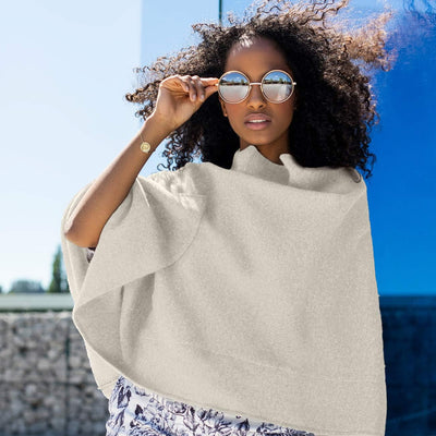 GIESSWEIN Merino Lambswool Poncho - Damen Feinstrick Überwurf aus Merinowolle, Wool Cape, Frauen Str