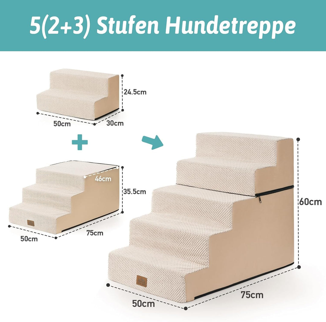 Hundetreppe, 5 Stufen Multifunktionale aus Hochdichtem Schaumstoff für Bett Couch Sofa, 60cm Hoch Ab