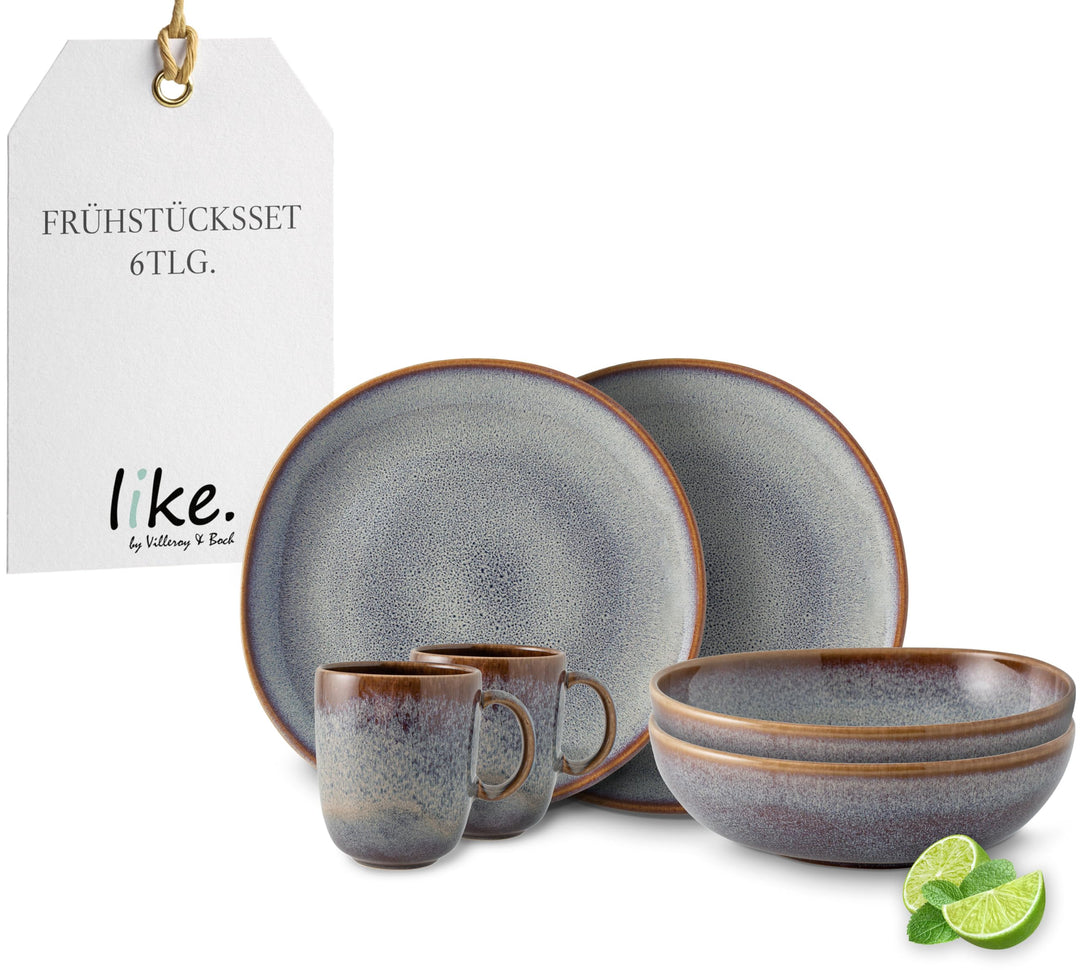 like. by Villeroy & Boch - Lave beige Geschirr Set aus Steingut, 6tlg., Pottery Look, Frühstückservi