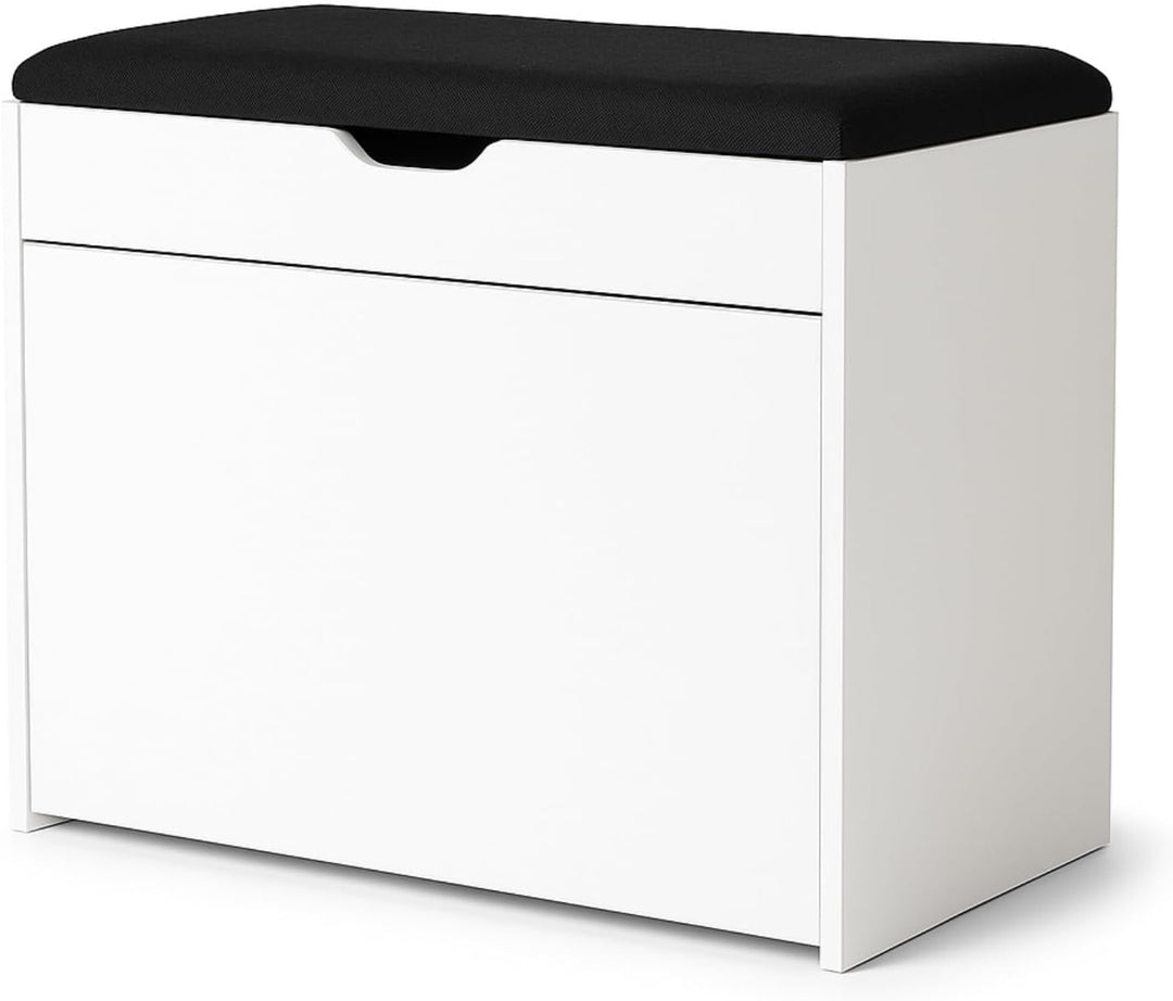 MDF Schuhschrank mit Sitzbank und ausziehbaren Regalen, Polyester Polsterung, 57 x 30 x 53 cm, Multi