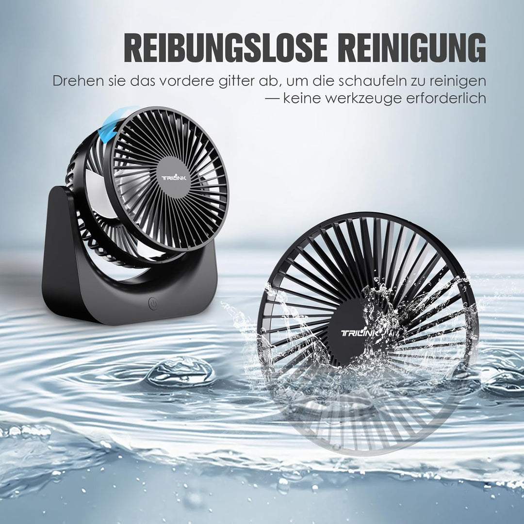 TRILINK USB Ventilator – Kleiner Tischventilator mit 5 Stufen, neigbar, leise & USB-betrieben – Trag