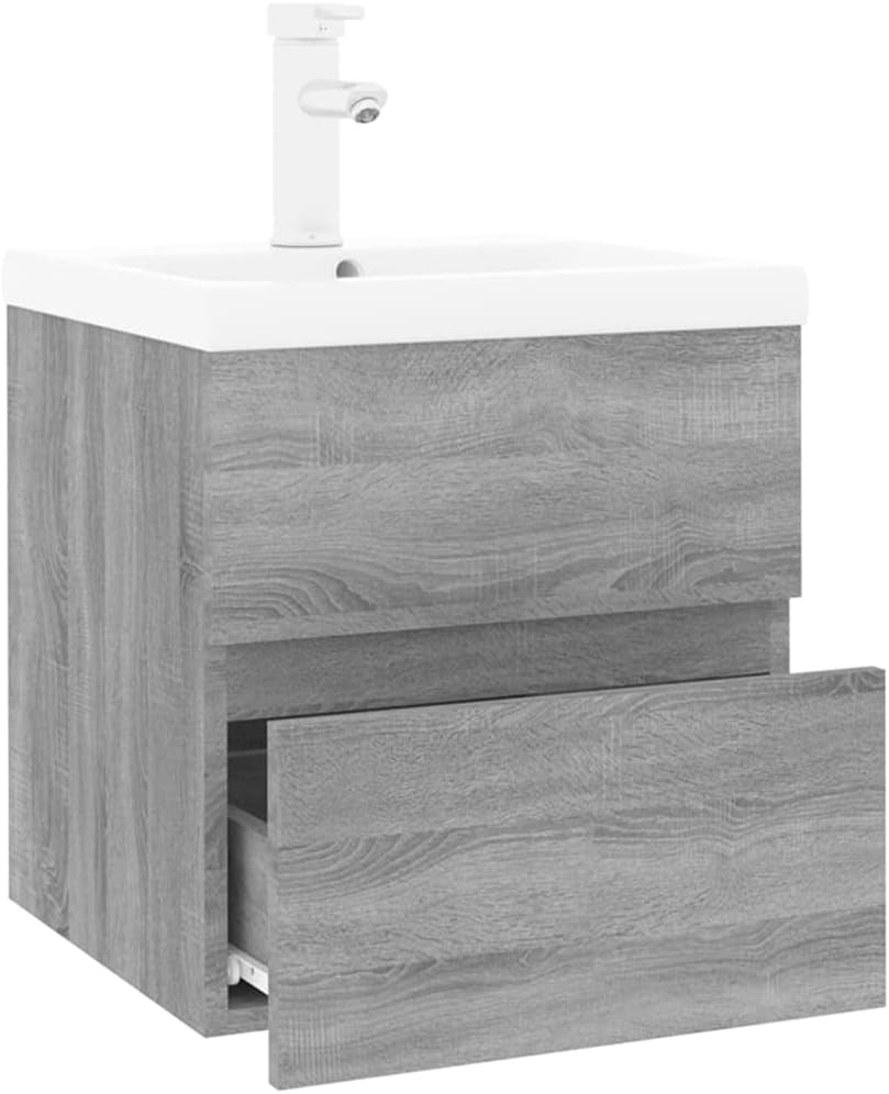 WIFESE Waschbeckenschrank mit Einbaubecken 42x39x18,5 cm Grau Sonoma Holzwerkstoff Waschtischuntersc