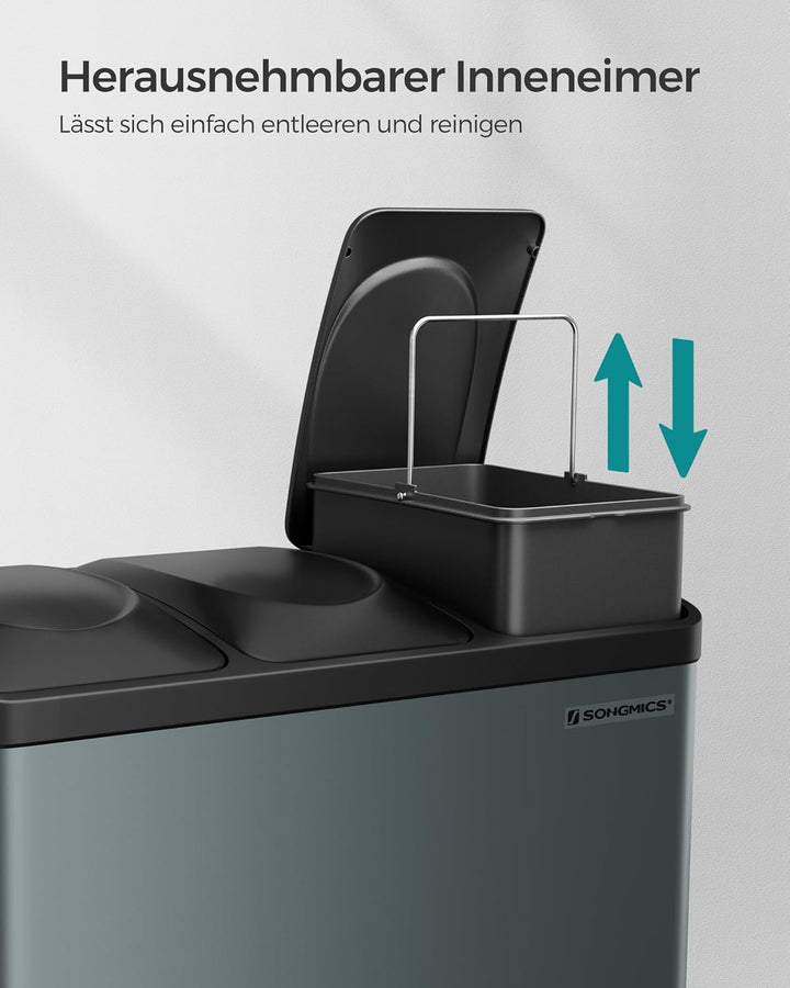 SONGMICS Mülleimer für die Küche, Abfallbehälter, 45 Liter, Abfalleimer mit Inneneimer, Mülltrennsys