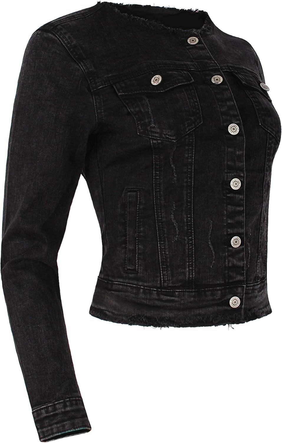 Fraternel Damen Jeansjacke ausgefranst Vintage Stretch XXL Schwarz, XXL Schwarz