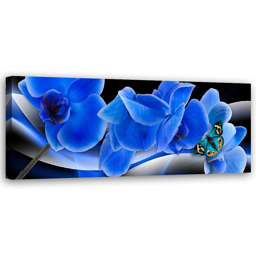 Feeby Wandbild Orchideen Druckbild Leinwandbild abstrakt Blau 120x40 cm Leinwandbild 120x40 cm Blau_