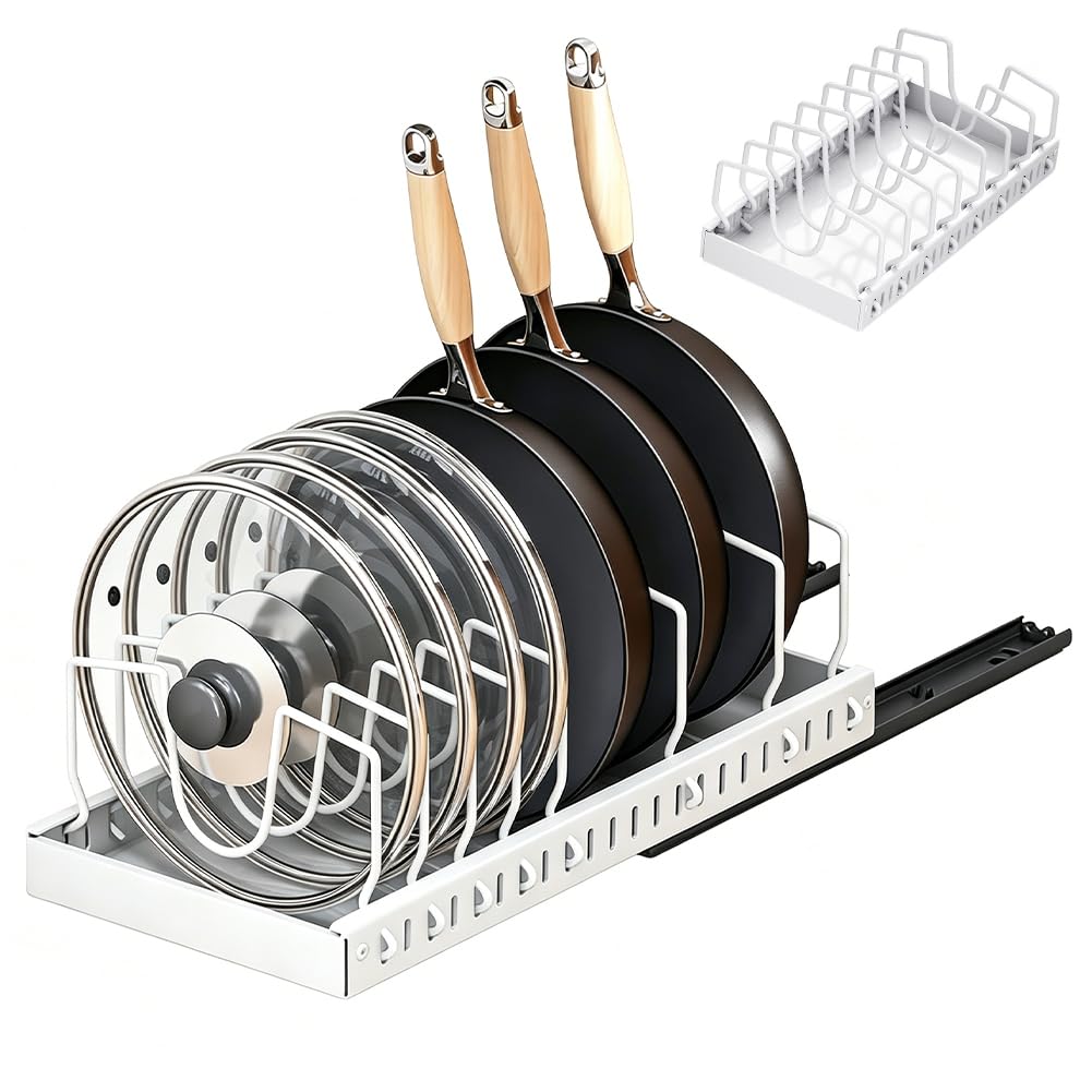 RANJIMA Topfdeckel Organizer, Ausziehbare Topfdeckel Organizer mit 8 Verstellbaren Fächern, Kitchen