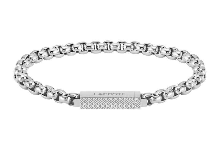 Lacoste Gliederarmband für Herren Kollektion L'ESSENTIEL Verziert mit petit piqué Muster Silver, Sil