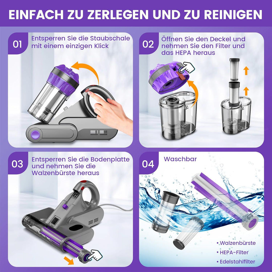 Dzaki Milbensauger, Milbenstaubsauger mit UV-Licht &amp; Heissluft für Matratzen, 16Kpa Saugkraft/99,9%