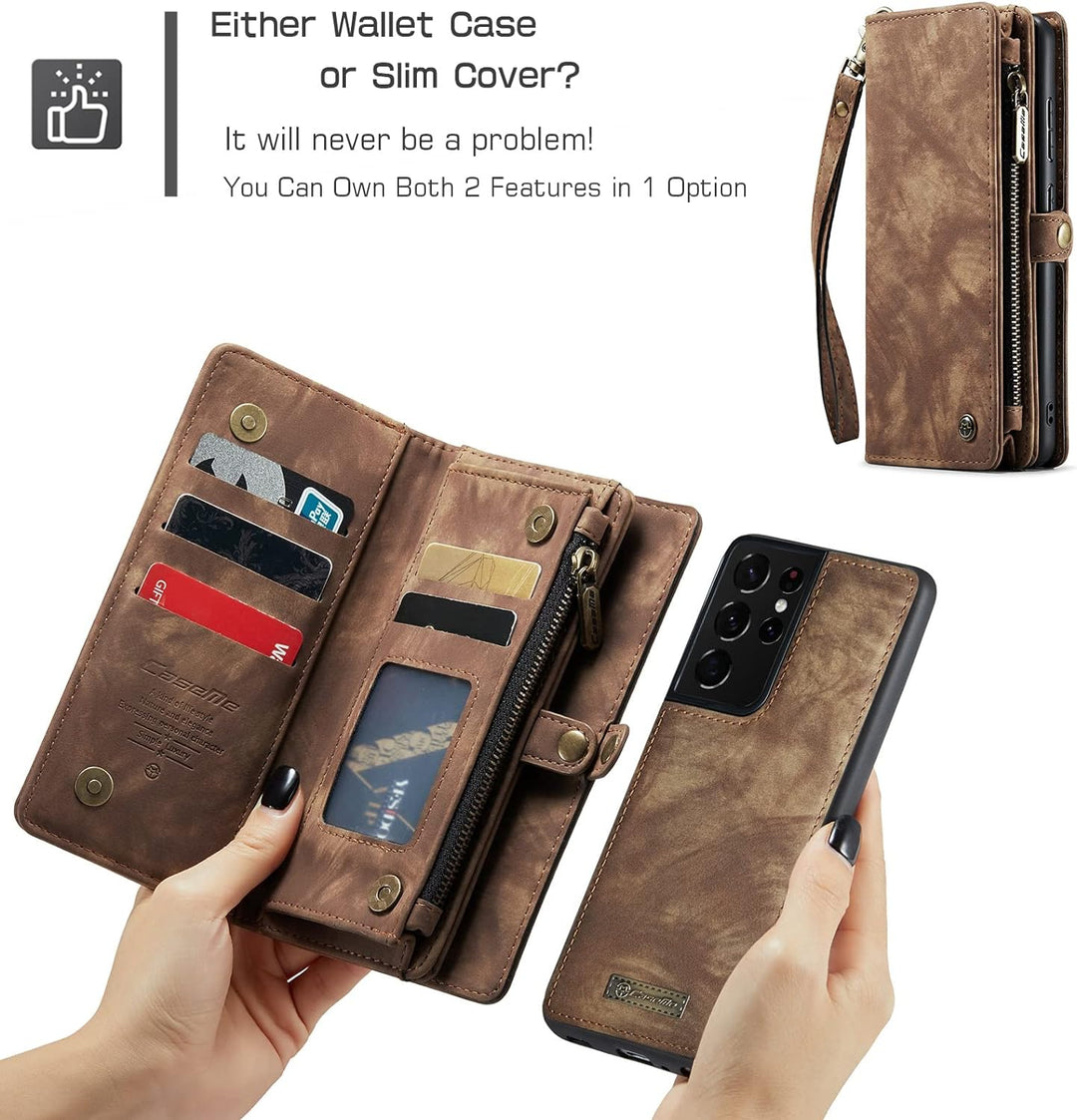 UFinetech 2-in-1 Samsung Galaxy S21 Ultra Hülle Tasche TPU Leder Handy Flip Magnetische mit Ständer