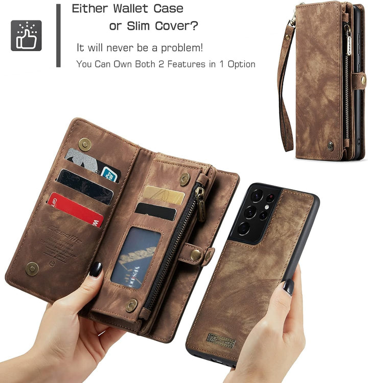 UFinetech 2-in-1 Samsung Galaxy S21 Ultra Hülle Tasche TPU Leder Handy Flip Magnetische mit Ständer