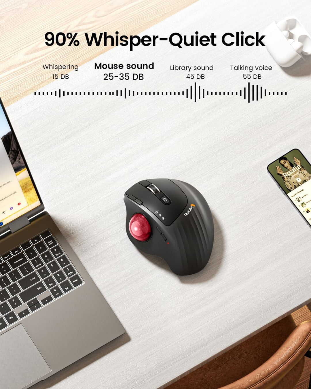 ProtoArc EM01 NL Trackball Maus Kabellos, 2.4G USB & 2*Bluetooth, Daumensteuerung, Verstellbarer Win