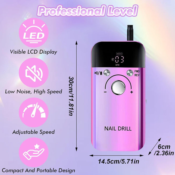 Professioneller Aufsteckbarer Nagelfräser, Elektrische Nagelfeile 30000U/Min mit LED Display, Profes