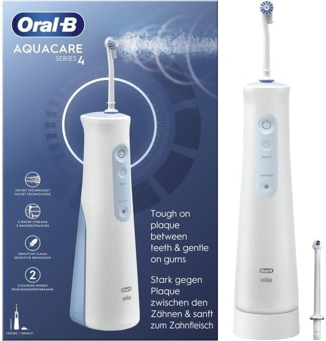 Oral-B AquaCare 4 Kabellose Munddusche, Zahnzwischenraumreiniger für sanfte Zahnreinigung & gesünder
