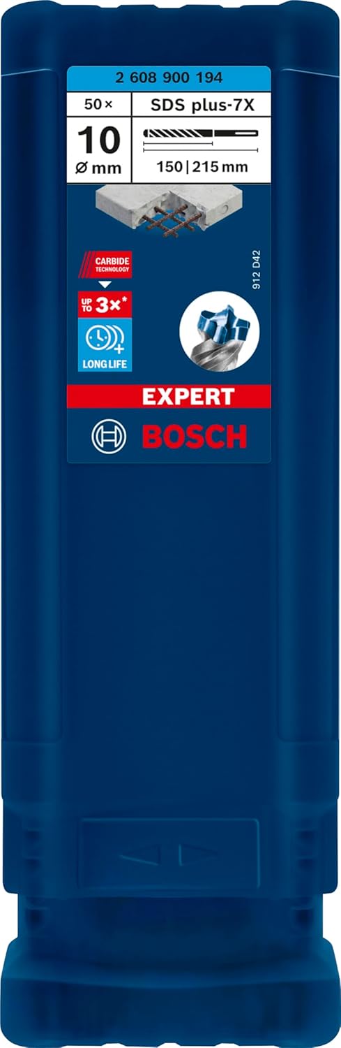 Bosch Professional 50x Expert SDS plus-7X Hammerbohrer (für Stahlbeton, Ø 10,00x215 mm, Zubehör Bohr
