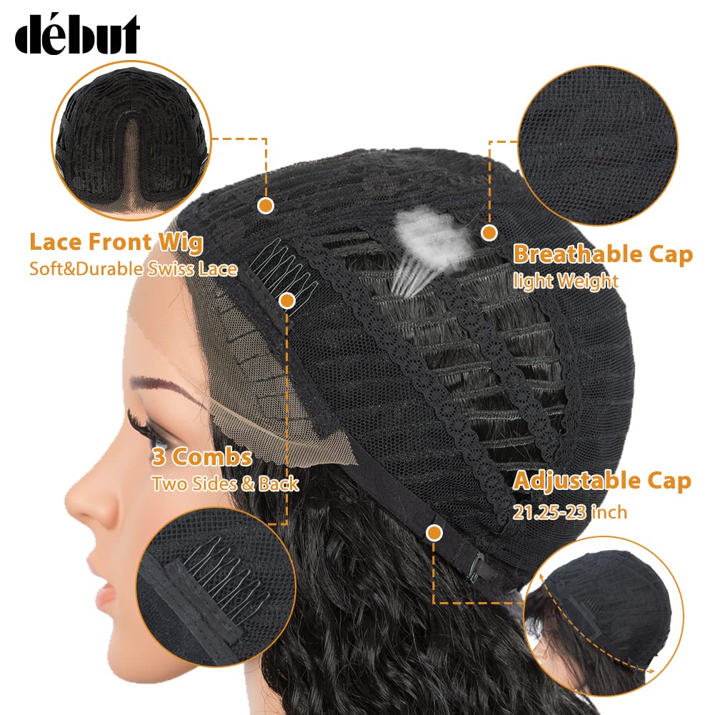 DÉBUT Lace Front Perücke Lockige Perücke für Damen 70 cm 230g Kunsthaar Hitzebeständige Faser 130% D