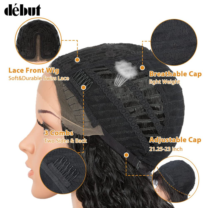 DÉBUT Lace Front Perücke Lockige Perücke für Damen 70 cm 230g Kunsthaar Hitzebeständige Faser 130% D