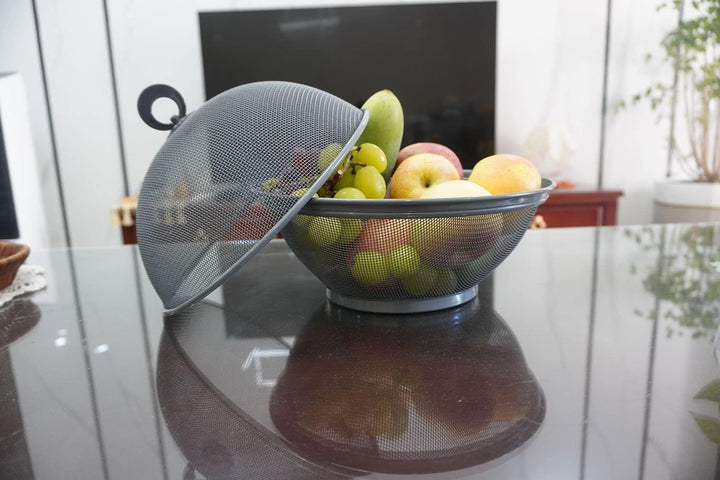Obstschale Metall mit Fliegenschutz - dekorativer Obstkorb Vintage - Abgerundetes-Design Durchbroche