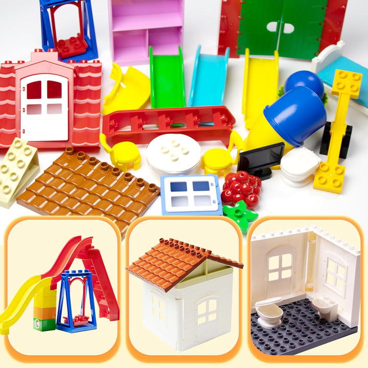 Grossen BauSteine Haus Zubehör Kompatibel mit Duplo Steine, Zusammengebaut Duplo Bauernhof Spielhaus