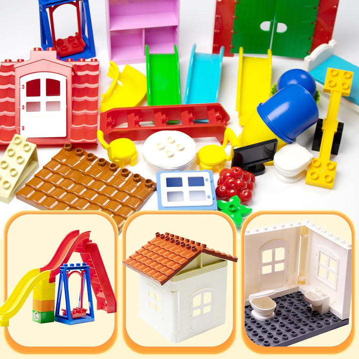 Grossen BauSteine Haus Zubehör Kompatibel mit Duplo Steine, Zusammengebaut Duplo Bauernhof Spielhaus
