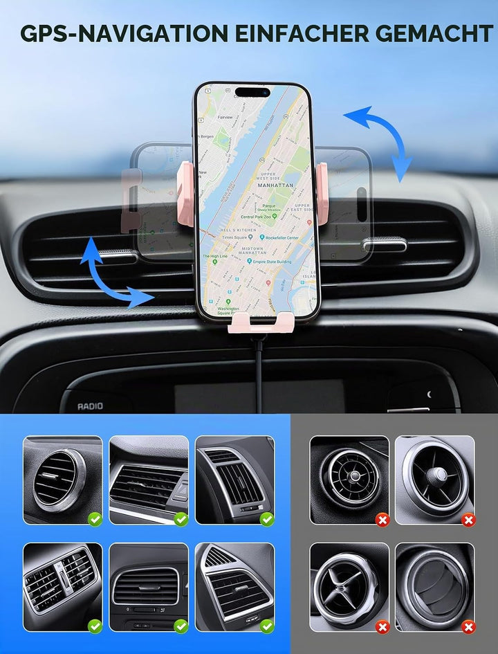 MOKPR Handyhalterung Auto mit Ladefunktion, 15W Handyhalterung Auto Induktives Laden für Entlüftungs