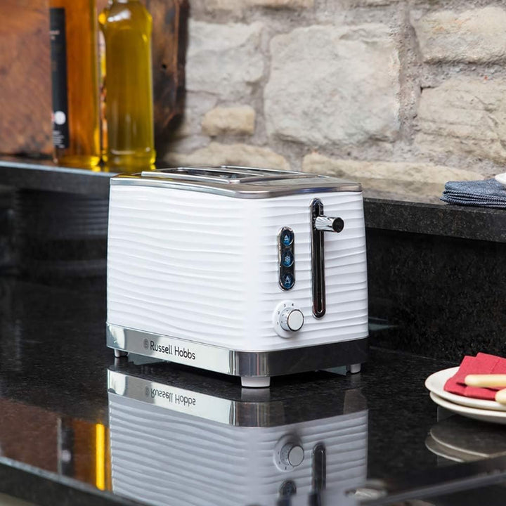 Russell Hobbs Toaster [für 2 Scheiben] Inspire Weiss mit hochwertiger Hochglanz-Struktur (extra brei