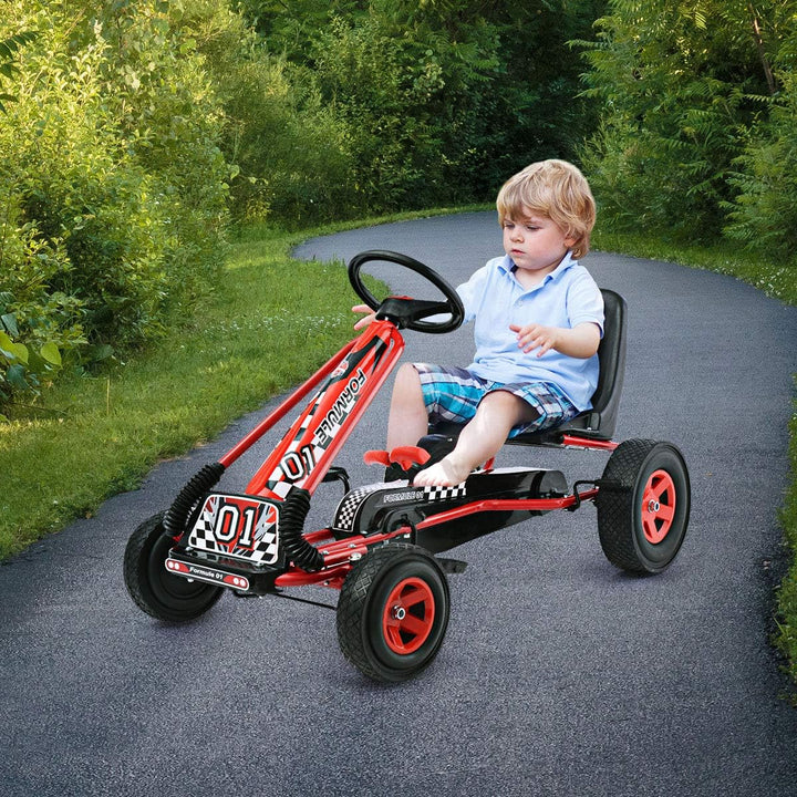DREAMADE Kinder Go Kart Tretfahrzeug, Tretauto mit Bremsen, Kinderfahrzeug Pedalfahrzeug mit Verstel