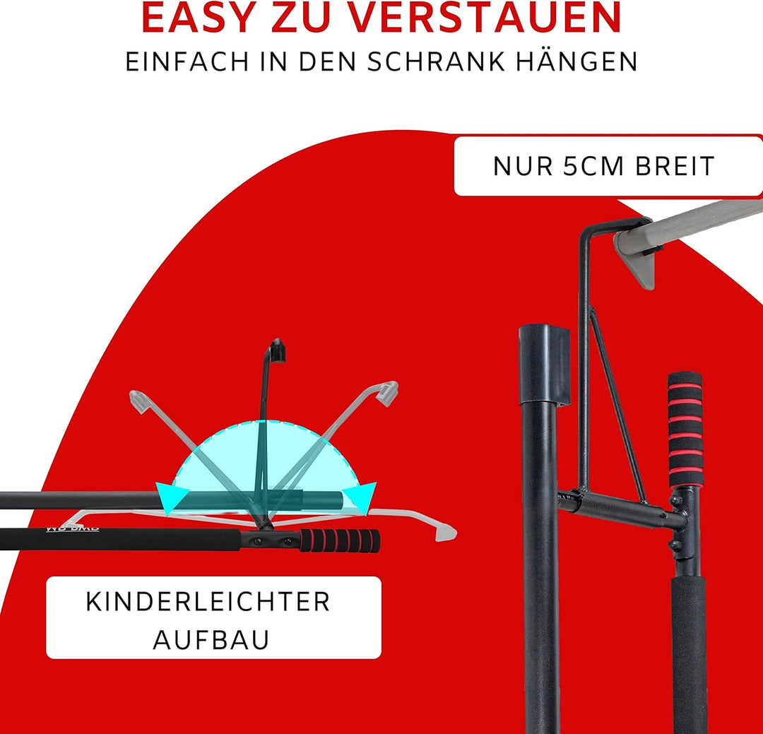 riijk 3 in 1 Premium Klimmzugstange Tür & Dip Barren & Liegestützgriffe +20 cm Höhe für volle Klimmz