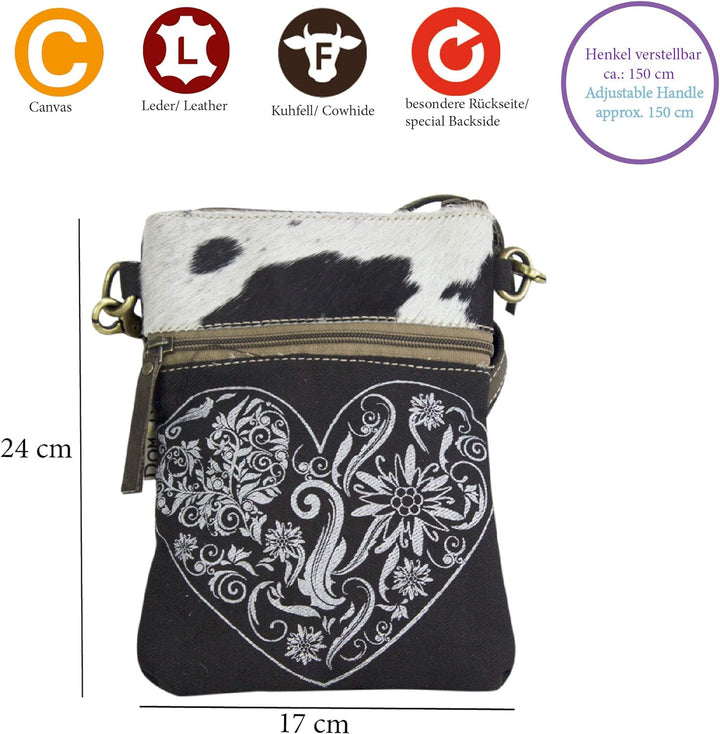 Domelo klein Trachtentasche. Canvas Umhängetasche. Damen Oktoberfest Tasche. Dirndltasche. Schwarze