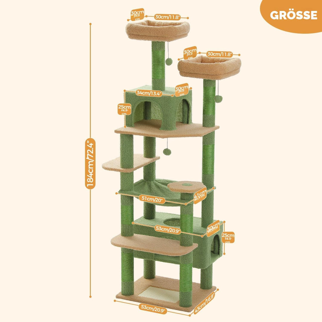 PAWZ Road Kratzbaum für grosse Katzen, 184 cm, 1,9 m grosser Katzenturm mit Sisalüberzogenen Kratzbä