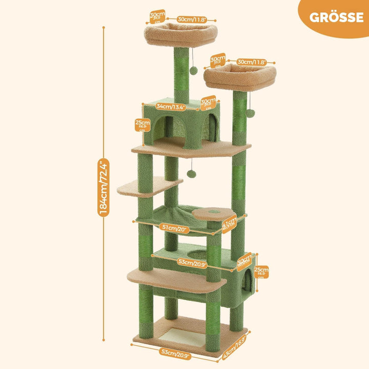 PAWZ Road Kratzbaum für grosse Katzen, 184 cm, 1,9 m grosser Katzenturm mit Sisalüberzogenen Kratzbä