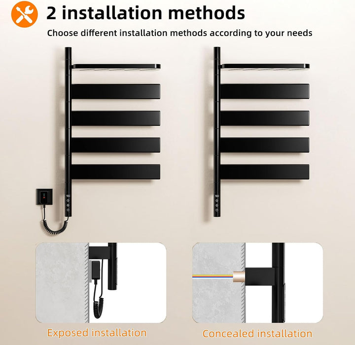 SKYLYZH Badheizkörper Elektrisch, 450×770mm, 120W, WiFi Schwarz Elektrischer Handtuchheizkörper, für
