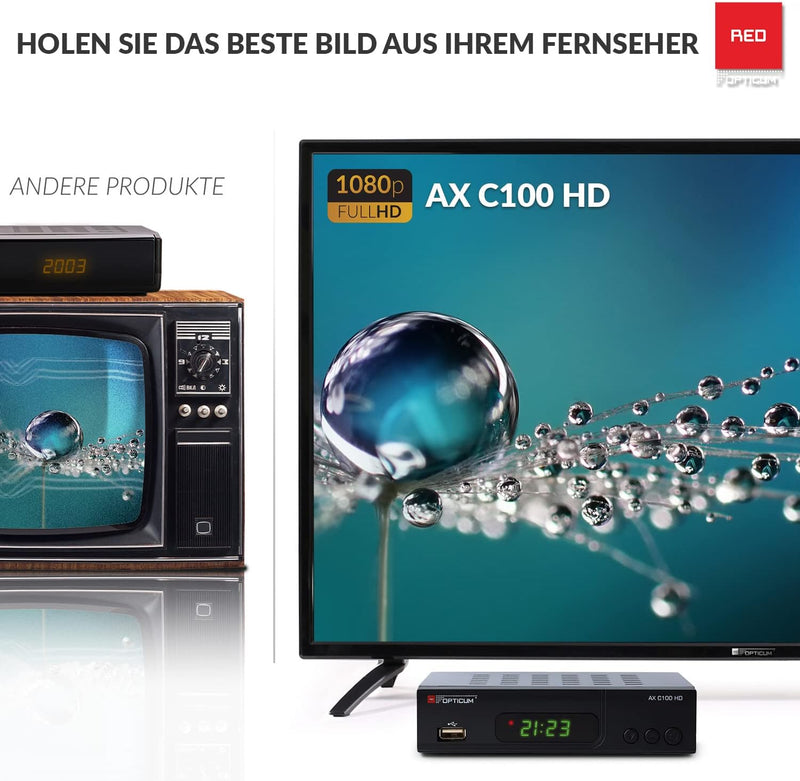 RED OPTICUM AX C100 HD Kabelreceiver mit PVR-Aufnahmefunktion I Digitaler Kabel-Receiver HD - EPG -