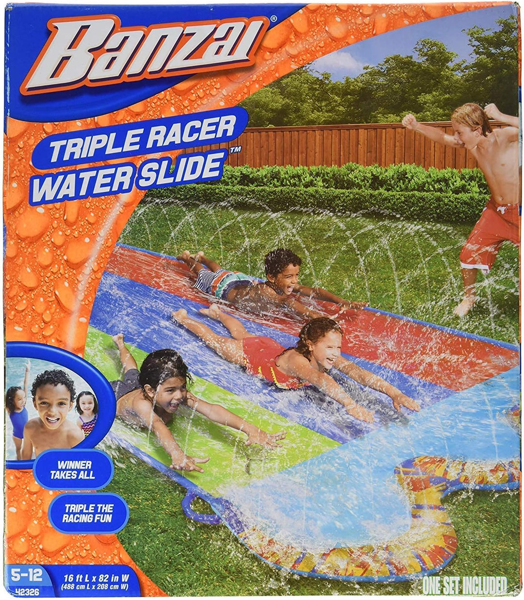 BANZAI Speed Triple Wasserbahn Duell Wasserrutsche 487 cm mit Sprinkler mit 3