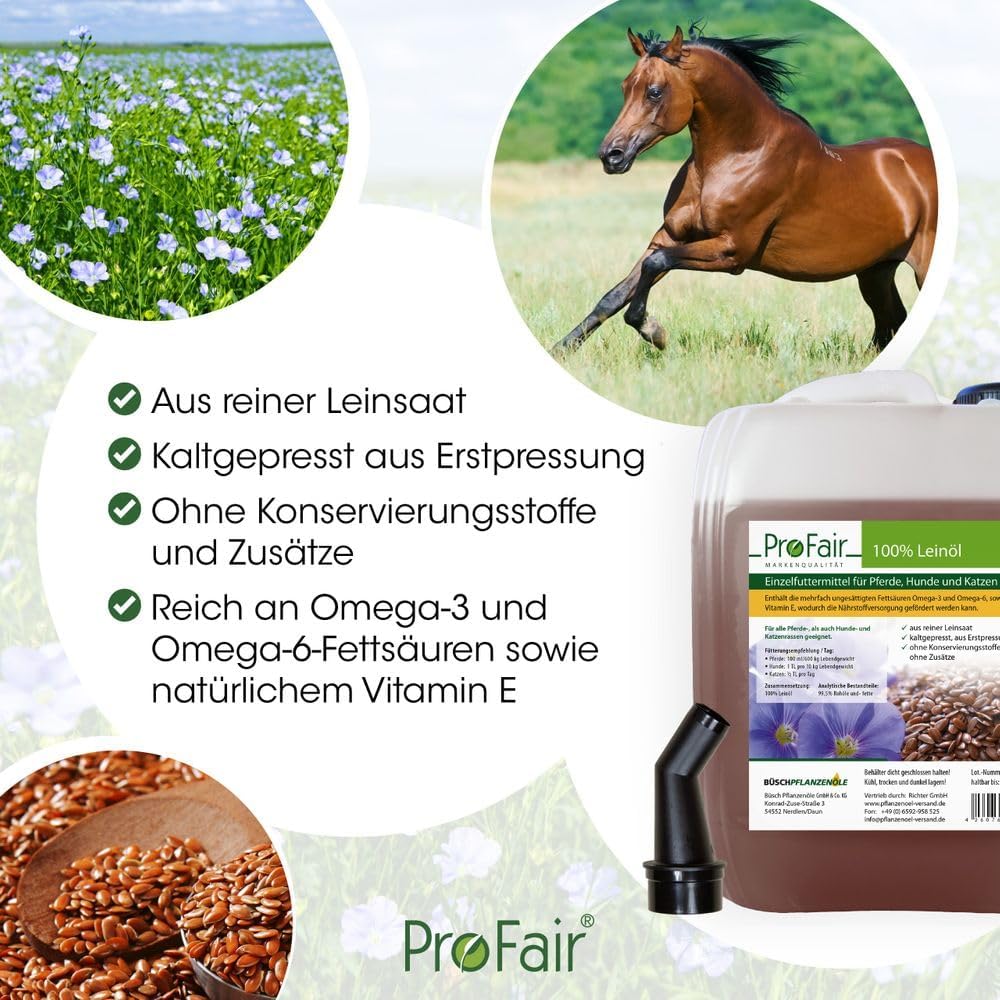 6 Liter ProFair Leinöl (6 x 1 Liter-Flasche) kaltgepresst, 100% aus Reiner Leinsaat, Erstpressung, o