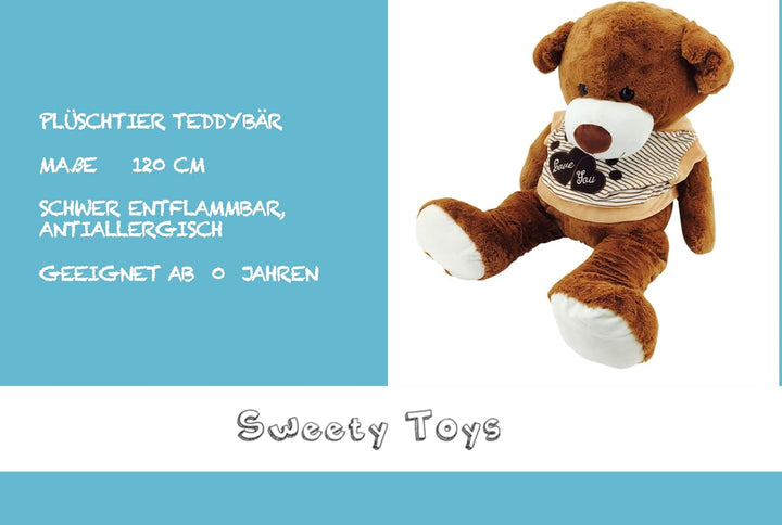 Sweety-Toys 5383 Riesen Teddy Teddybär LOVE YOU Bär 120 cm Teddybär mit Kapuzen T-Shirt LOVE YOU Plü