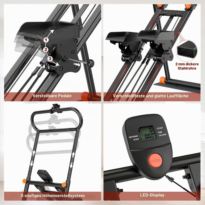 Treppenstepper für Heim-Fitnessübungen, faltbarer Treppenmeister, vertikale Klettermaschine mit vers