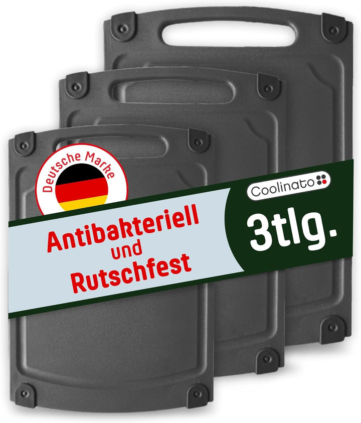 Coolinato Schneidebrett 3er Set in unterschiedlicher Grösse mit Saftrille - Antibakterielle Schneidb