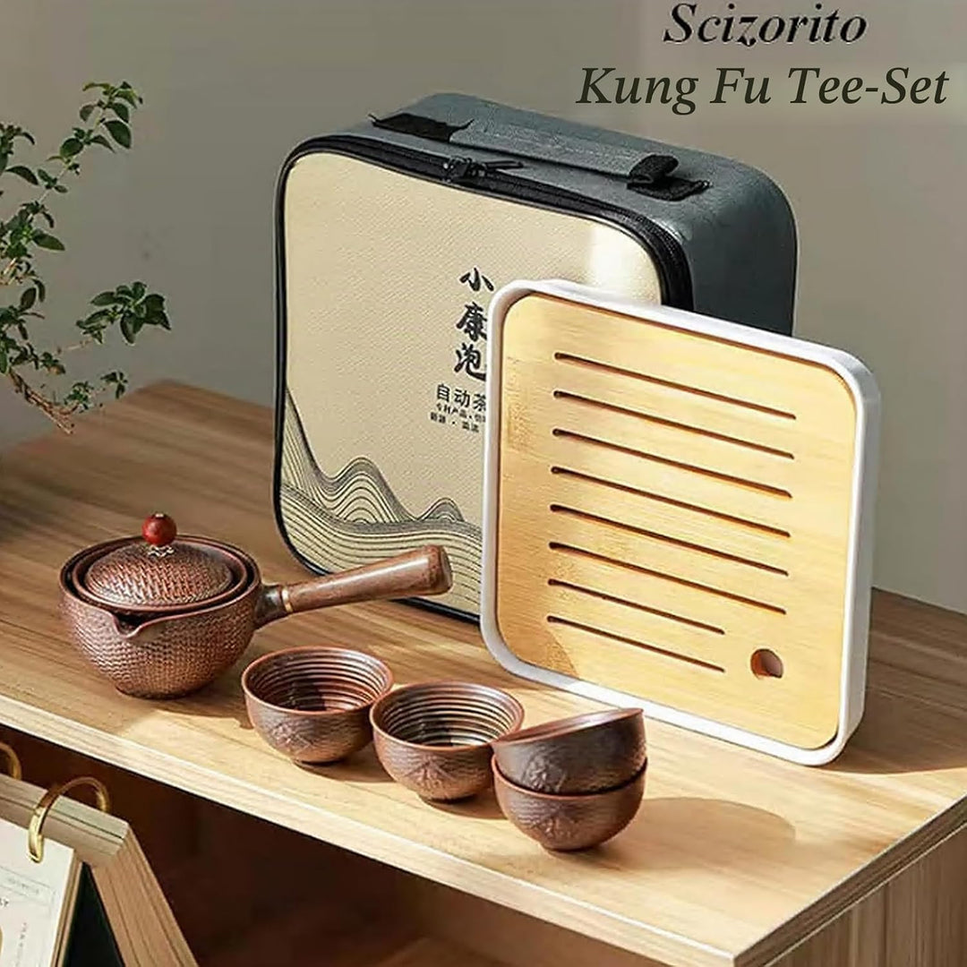 Keramik Portable Travel Tee Set, chinesischer Kungfu Tee Set mit 360-Rotation Teekanne und Infuser,