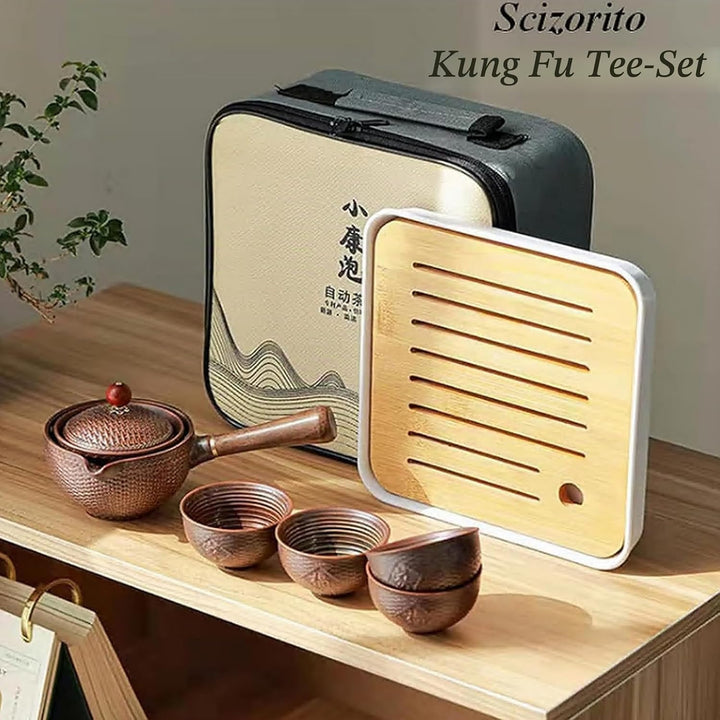 Keramik Portable Travel Tee Set, chinesischer Kungfu Tee Set mit 360-Rotation Teekanne und Infuser,