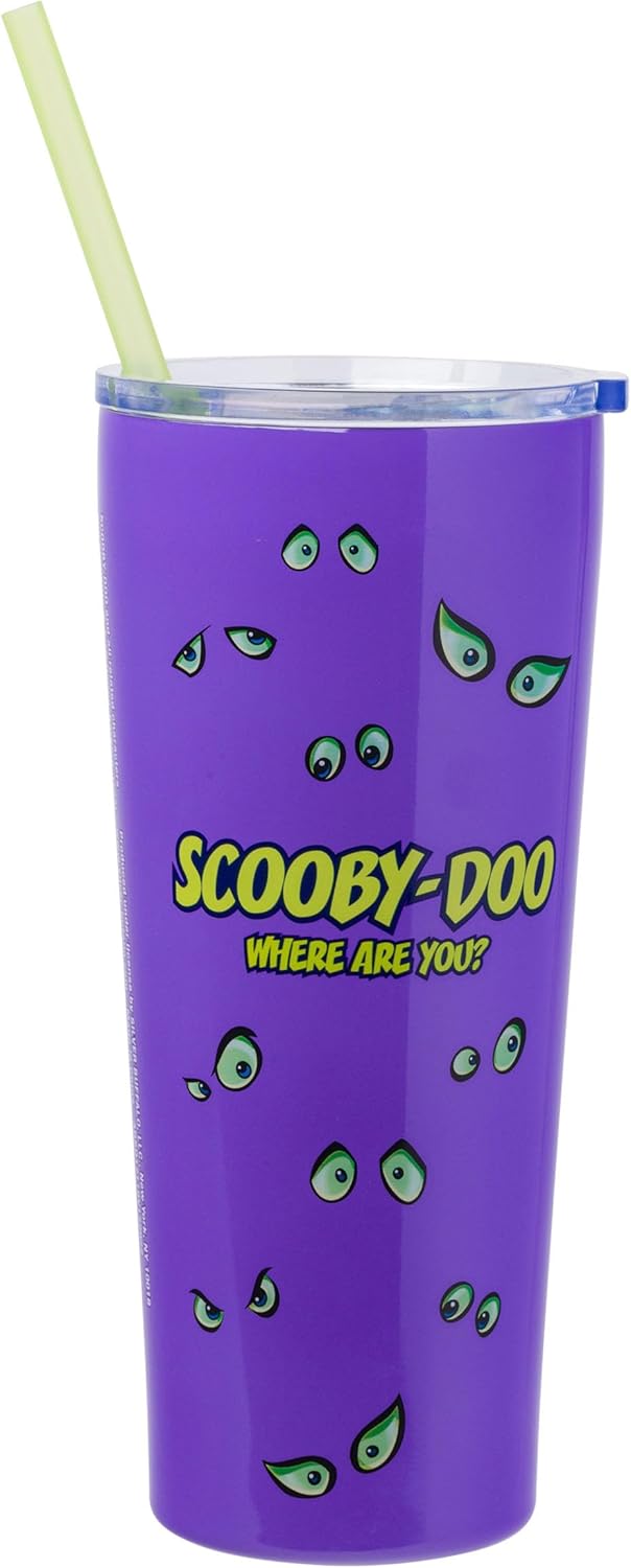 Silver Buffalo Scooby Doo Where Are You doppelwandiger Edelstahlbecher mit Strohhalm, 625 ml, Scooby