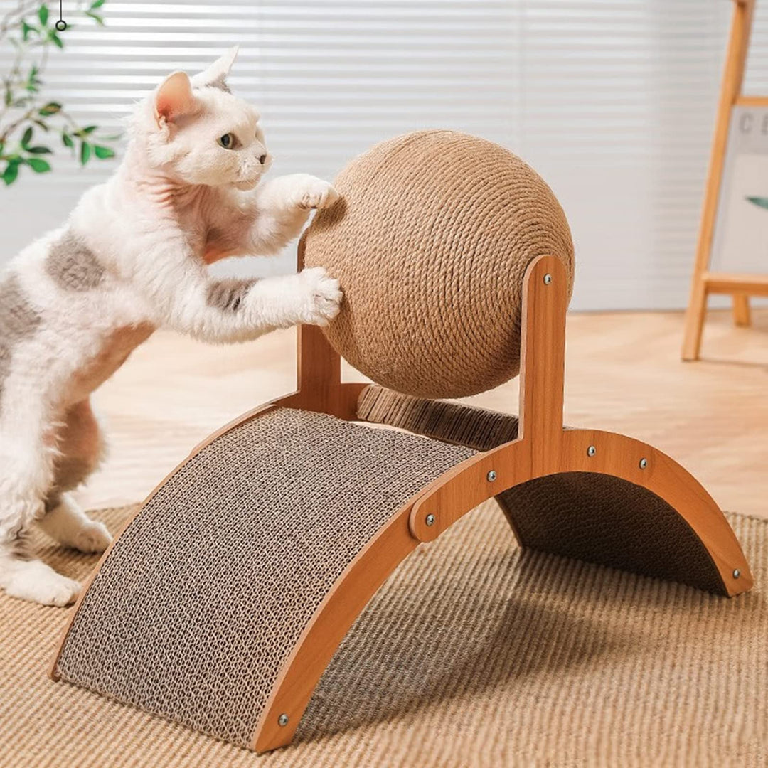 Katzenkratzer Karton, Natürliches Sisal-Kratzbrett mit Ball, Gewölbtes Brückendesign, Kaninchen Krat