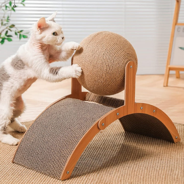 Katzenkratzer Karton, Natürliches Sisal-Kratzbrett mit Ball, Gewölbtes Brückendesign, Kaninchen Krat