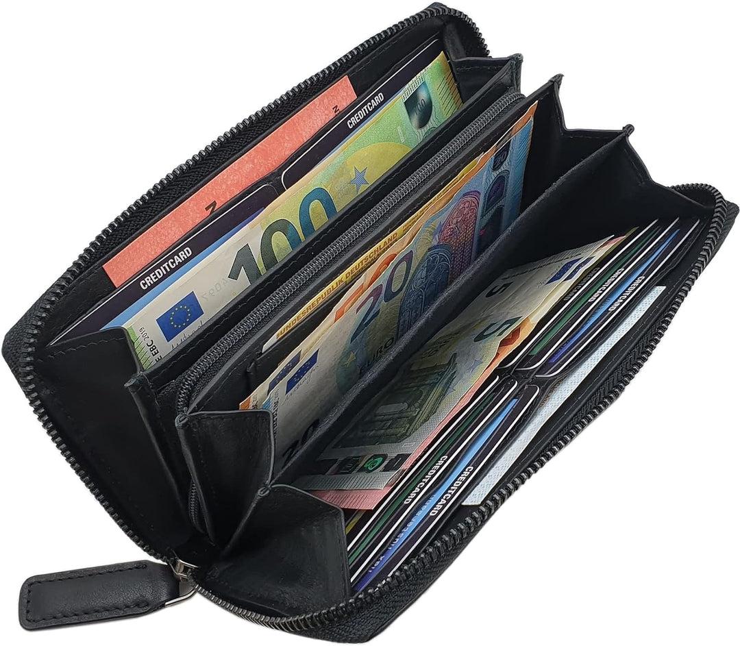 Grosse Rind-Nappa Leder Damen Geldbörse / Geldbeutel / Portemonnaie / Portmonaise / Geldtasche / Por