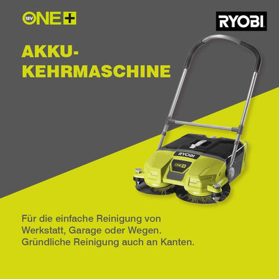 RYOBI 18 V ONE+ Akku-Kehrmaschine R18SW3-0 (Kehrbreite 53 cm, Kickschalter, Auffangbehälter 17 l, oh
