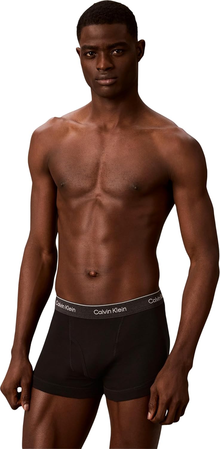 Calvin Klein Herren 3er Pack Boxershorts Trunks mit Logobund S Purple (Black W/ Black Wb/Black W/ Da