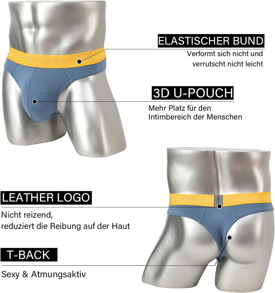 ZAIGELUO Herren String Bambus Tanga Unterwäsche Bulge Pouch Sexy Niedrige Taille T-Back Komfortabel